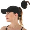 Womens Ponytail Hat Baseball Cap, Adjustable Criss Cross Baseball Cap High Bun Unisex…