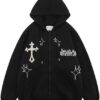 Gothic Embroidery Hoodies Women Retro Harajuku Hip Hop Jacket Zip Up Hoodie Loose...