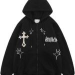 Gothic Embroidery Hoodies Women Retro Harajuku Hip Hop Jacket Zip Up Hoodie Loose...