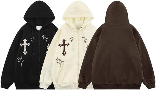 Gothic Embroidery Hoodies Women Retro Harajuku Hip Hop Jacket Zip Up Hoodie Loose…