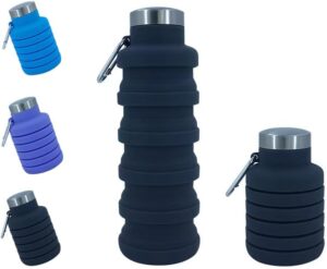 Collapsible Water Bottles 12oz, Odorless BPA-Free Silicone, Leak-Proof Foldable…