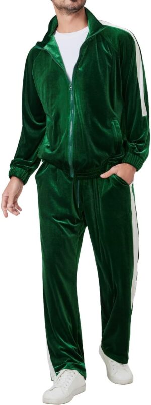 Mens Tracksuit 2 Piece Velour Sweatsuit for Men Casual Full Zip Jogging Suit Jacket…