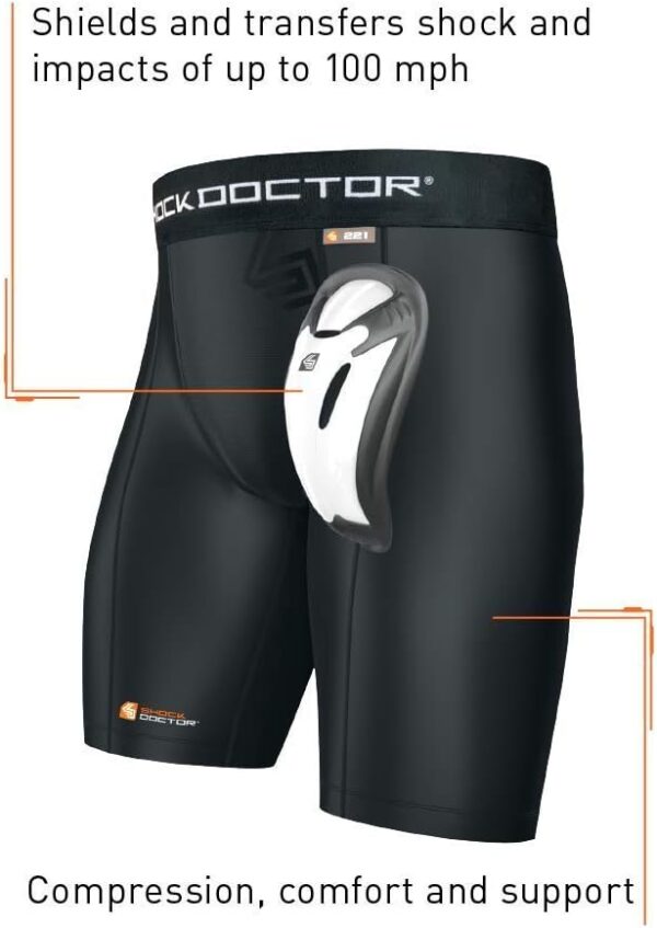 Shock Doctor Adult Male Athletic Compression Short with Impact Protection, White,…