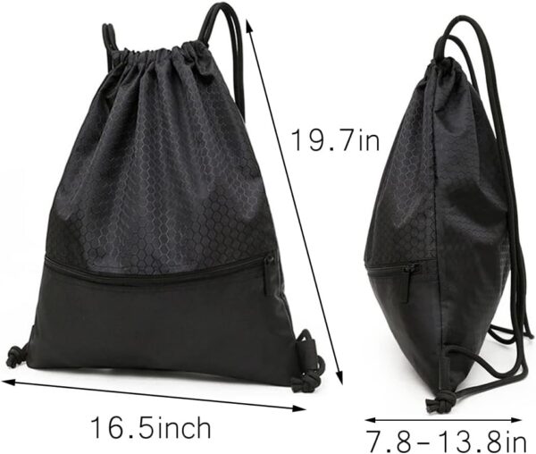 Drawstring Backpack Bag, Waterproof Draw String Back Sack with Zip Pocket,…