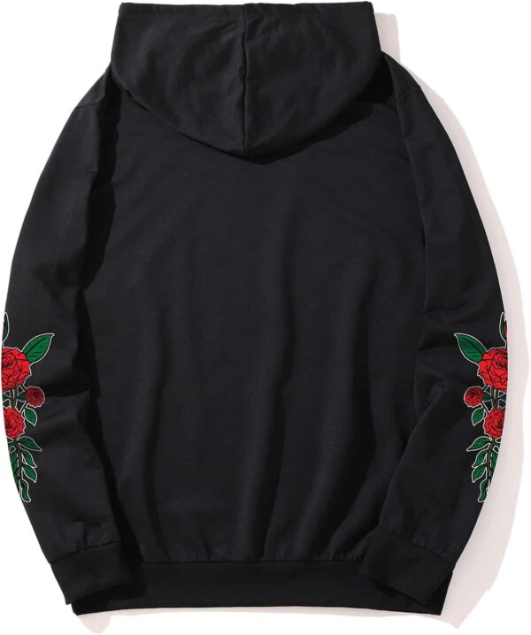WDIRARA Men’s Floral Graphic Print Drawstring Pocket Hoodie Sweatshirt