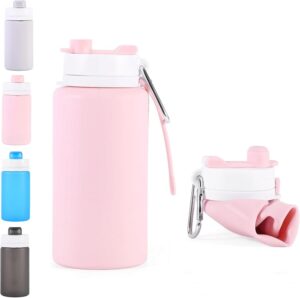 Collapsible Water Bottles 19oz with Spout & Carabiner, Odorless BPA-Free Silicone,…