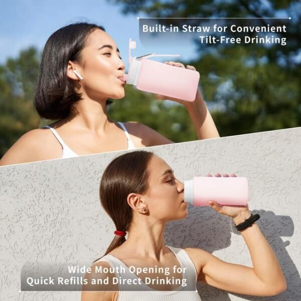 Collapsible Water Bottles 19oz with Spout & Carabiner, Odorless BPA-Free Silicone,…