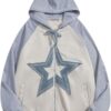 Aelfric Eden Suede Star Patchwork Full Zip Up Hoodie Oversized Graphic Hoodies Y2K...