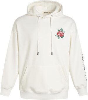 Unisex Rose Flower Embroidered Hoodie Letter Graphic Printed Fleece Pullover Hooded…