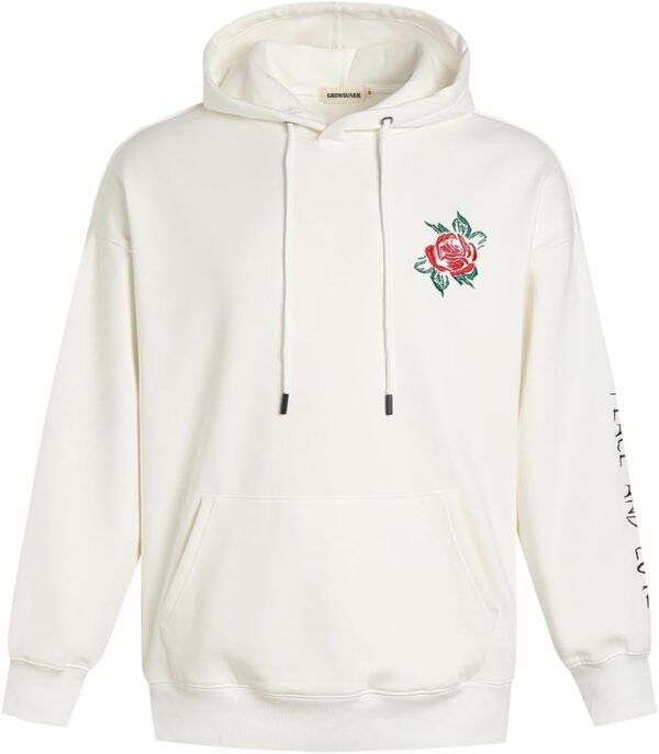 Unisex Rose Flower Embroidered Hoodie Letter Graphic Printed Fleece Pullover Hooded…