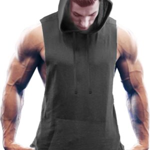 COOFANDY Men’s Workout Hooded Tank Tops Bodybuilding Muscle Cut Off T Shirt Sleeveless…