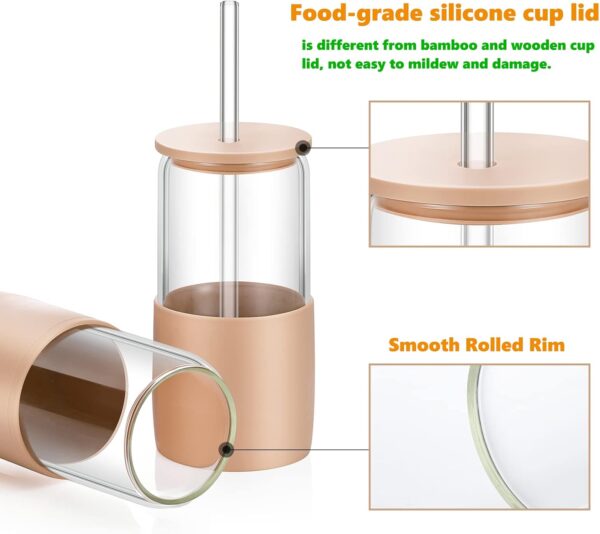 Sunseeke Glass Tumbler with Straw and Lid, 16oz Ice Coffee Cup, Silicone Sleeve…