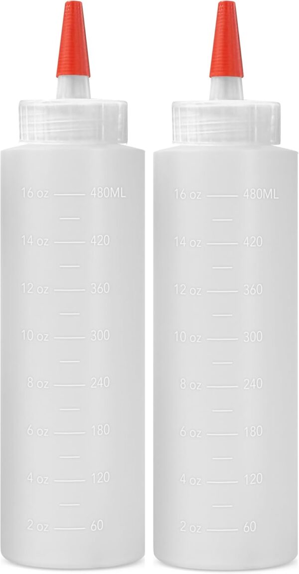 2-pack Plastic Squeeze Bottles for Sauces – 16oz Condiment Squeeze Bottles for Liquids…