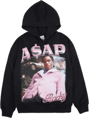Hip Hop Sweatshirts Men’s Graphic Pullover Hoodie Hooded Top Black
