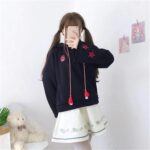 Kawaii Hoodie Japanese Cute Fox Embroidered Hooded Embroidery Plus Sweater (Color :...