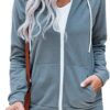 WROLEM Women Casual Full Zip Up Hoodie Comfy Loose Long Sleeve Sweatshirt Solid Color...