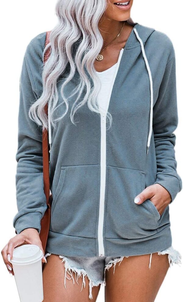 WROLEM Women Casual Full Zip Up Hoodie Comfy Loose Long Sleeve Sweatshirt Solid Color…