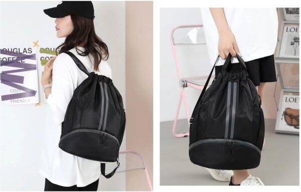 Black Drawstring Gym Bag for Men, Waterproof Drawstring Backpack for Women,…