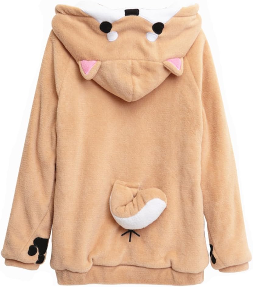 CORIRESHA Cute Coral Velvet Long Sleeve Shiba Inu Dog Embroidery Home Wear Hoodie for...
