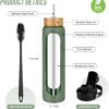 32 oz Glass Water Bottles With Silicone Sleeve (2-Pack) – Olive & Black, Each with…