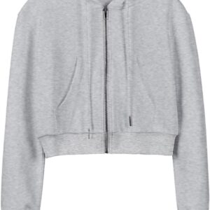 Hooever Womens Cute Workout Cropped Zip Up Drawstring Hoodie Sweatshirt Jacket