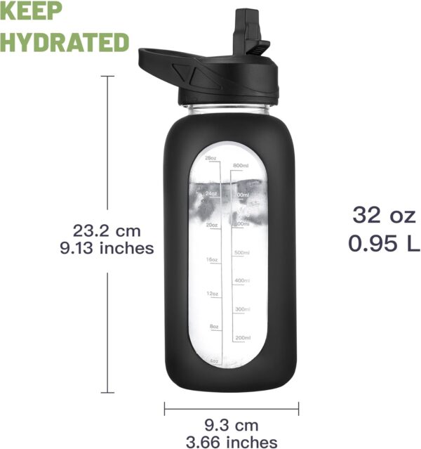 CIVAGO 32 oz Glass Water Bottle with Straw and Insulated Bottle Holder Sling,…
