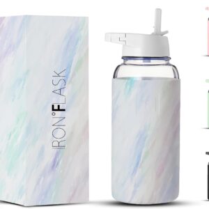 IRON FLASK Glass Sports Water Bottle – Straw Lid, Airtight Leak Proof, Vacuum…
