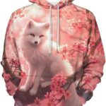 Animal White Fox On Cherry Flowers Adult Hoodies Casual Sweatshirt Long Sleeve...