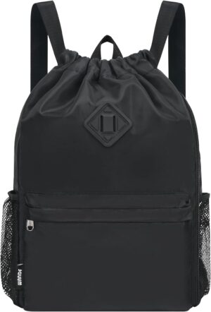 WANDF Drawstring Backpack Sports Gym Bag with Shoes Compartment,…