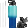Insulated Water Bottle 32oz with Straw/Spout Lids, Stainless Steel Water Bottles Keep...