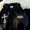Gothic Embroidery Hoodies Women Retro Harajuku Hip Hop Jacket Zip Up Hoodie Loose…