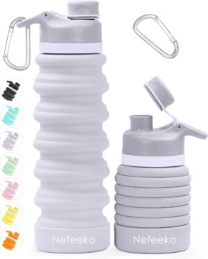 Nefeeko Collapsible Water Bottle, 26oz Silicone Foldable Water Bottles Leakproof BPA…