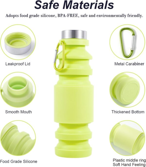Collapsible Water Bottles Cups – 550ml Reusable BPA Free Silicone Foldable Travel…