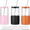 Sunseeke Glass Tumbler with Straw and Lid, 16oz Ice Coffee Cup, Silicone Sleeve...
