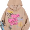 WDIRARA Girl's Cartoon Letter Graphic Hoodie Drop Shoulder Long Sleeve Pullover Sweatshirt