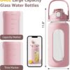 64 Oz Glass Water Bottles with Straw Lid and Handle, Half Gallon Water Bottle Glass…