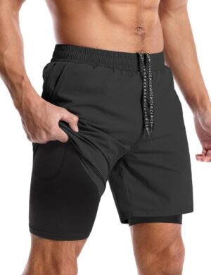 Aolesy Mens 2 in 1 Running Shorts -5”/7” Quick Dry Workout Gym Shorts with Pockets,…
