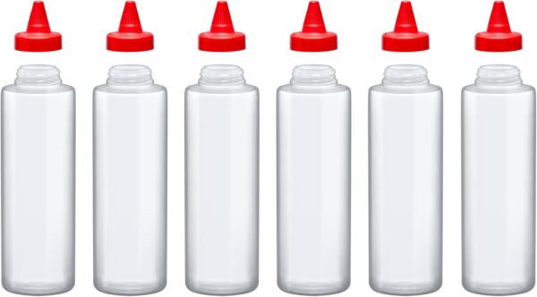 Amazing Abby 16-Ounce Plastic Squeeze Bottles (Set of 6), Reusable Condiment Bottles,…