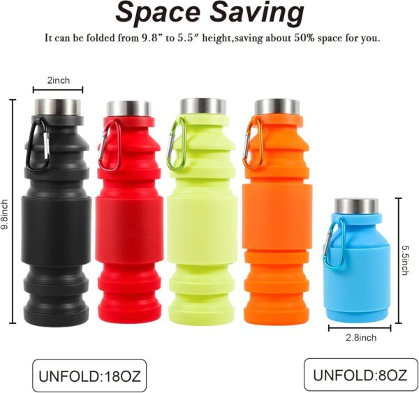 Collapsible Water Bottles Cups – 550ml Reusable BPA Free Silicone Foldable Travel…