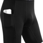 Roadbox Mens Compression Shorts with Pocket, 1/2 Pack Spandex Running Athletic Workout...