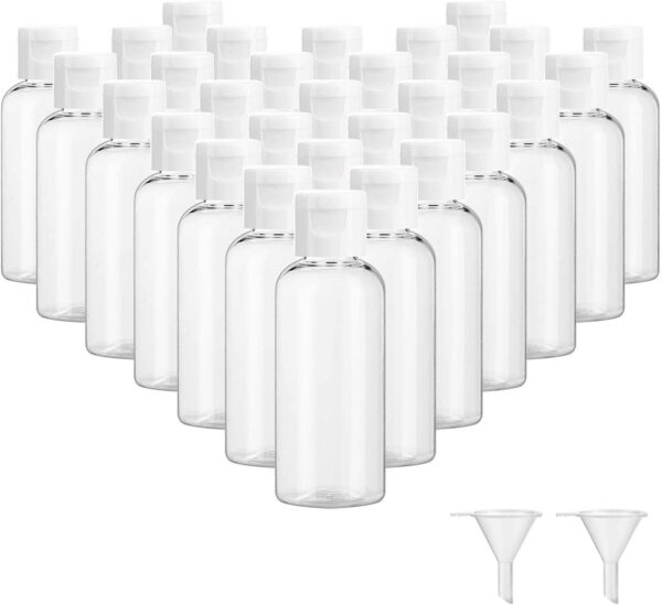 30 Pcs 2 oz Clear Plastic Empty Bottles with Flip Cap for Travel Size Liquids