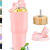 PROBTTL Glass Water Bottles 32 oz, 1 Liter Glass Tumbler, Borosilicate Water Bottle...