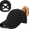 Womens Ponytail Hat Baseball Cap, Adjustable Criss Cross Baseball Cap High Bun Unisex...