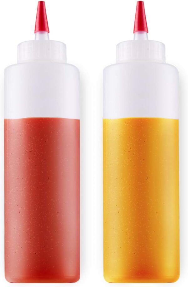 16oz Squeeze Bottles with Red Cap-Pack of 2 Wide Mouth, Leak Proof Refillable…