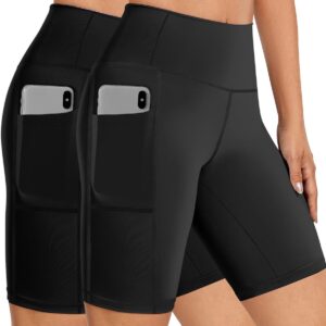 Buauty 2/3 Pack Biker Shorts Women Tummy Control with Pocket 8″ High Waisted Yoga…