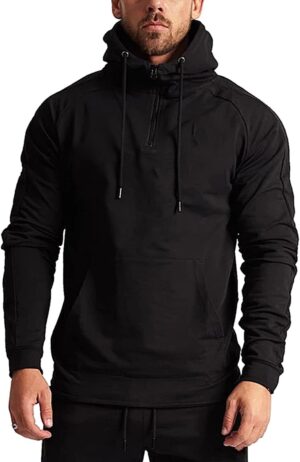 GYMELITE Men’s 1/4 Zip Fashion Pullover Hoodie Athletic Workout Fit Cotton Hooed…
