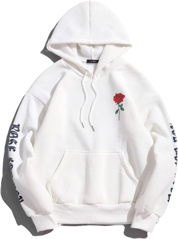 ZAFUL Mens Graphic Hoodies Essentials Hoodie Fleece Rose Letter Print Casual…