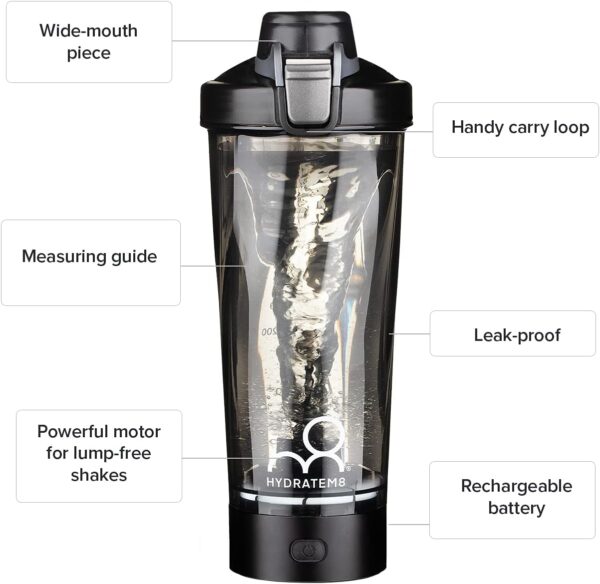 Electric Shaker Bottle 20oz: Automatic Clump-free Nutrition Powder Vortex Blender Cup…
