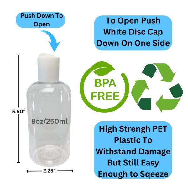 Plastic Squeeze Bottles with Disc Cap, 8 oz/2-Pack, Travel Size, Refillable, BPA-Free,…