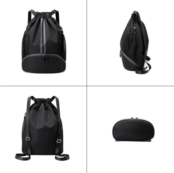 Black Drawstring Gym Bag for Men, Waterproof Drawstring Backpack for Women,…